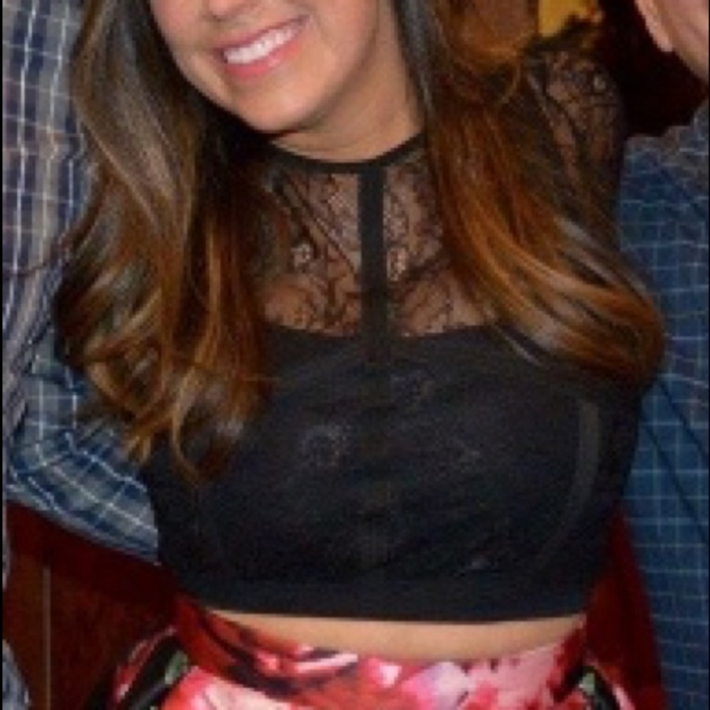 Black lace crop top
